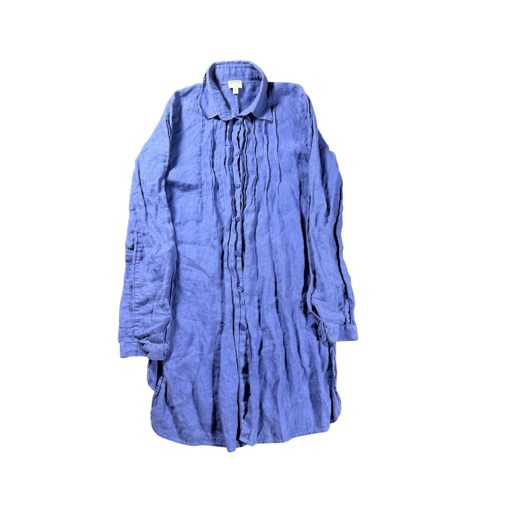 Armani Collezioni Blue Linen Pleated Button Down Tunic Shirt Italy Size 6